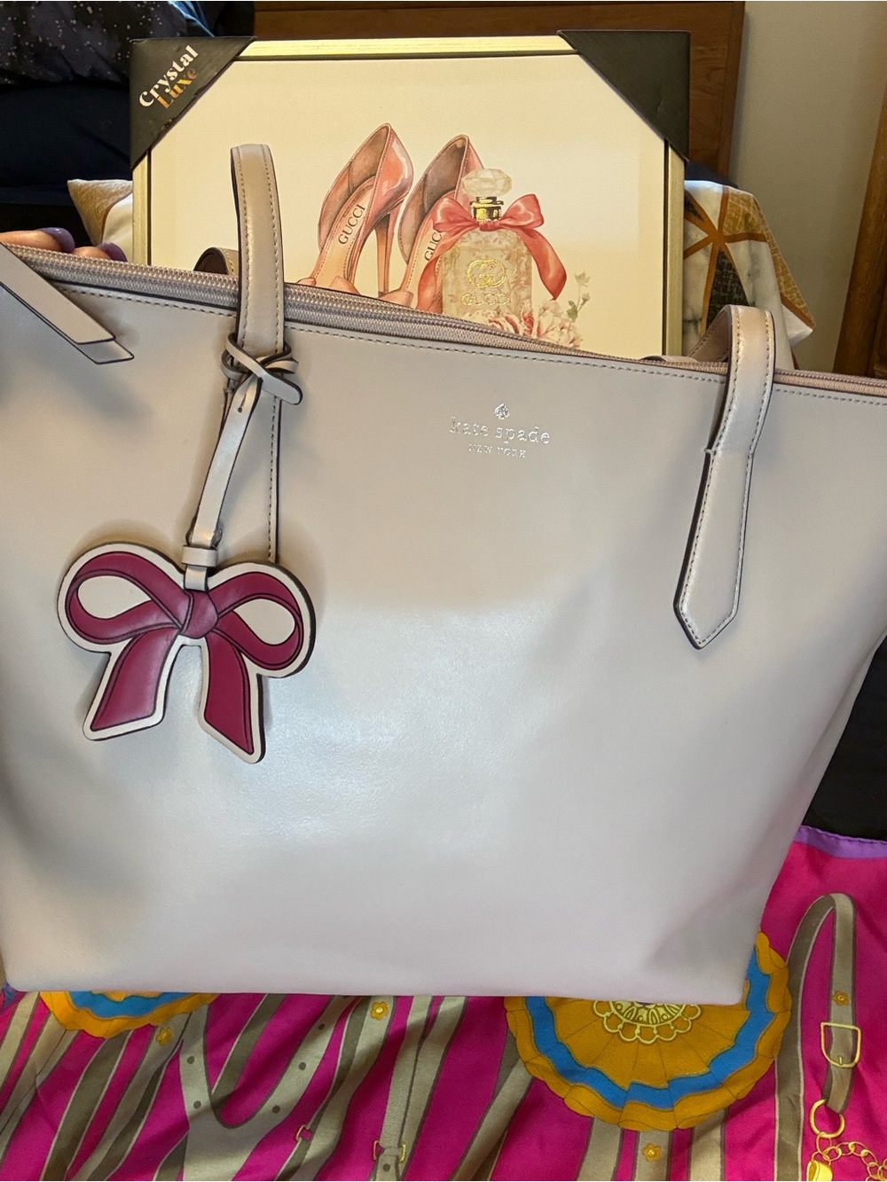 kate spade Pale Pink Leather Tote with Bow Charm Accent - Picture 5 of 16